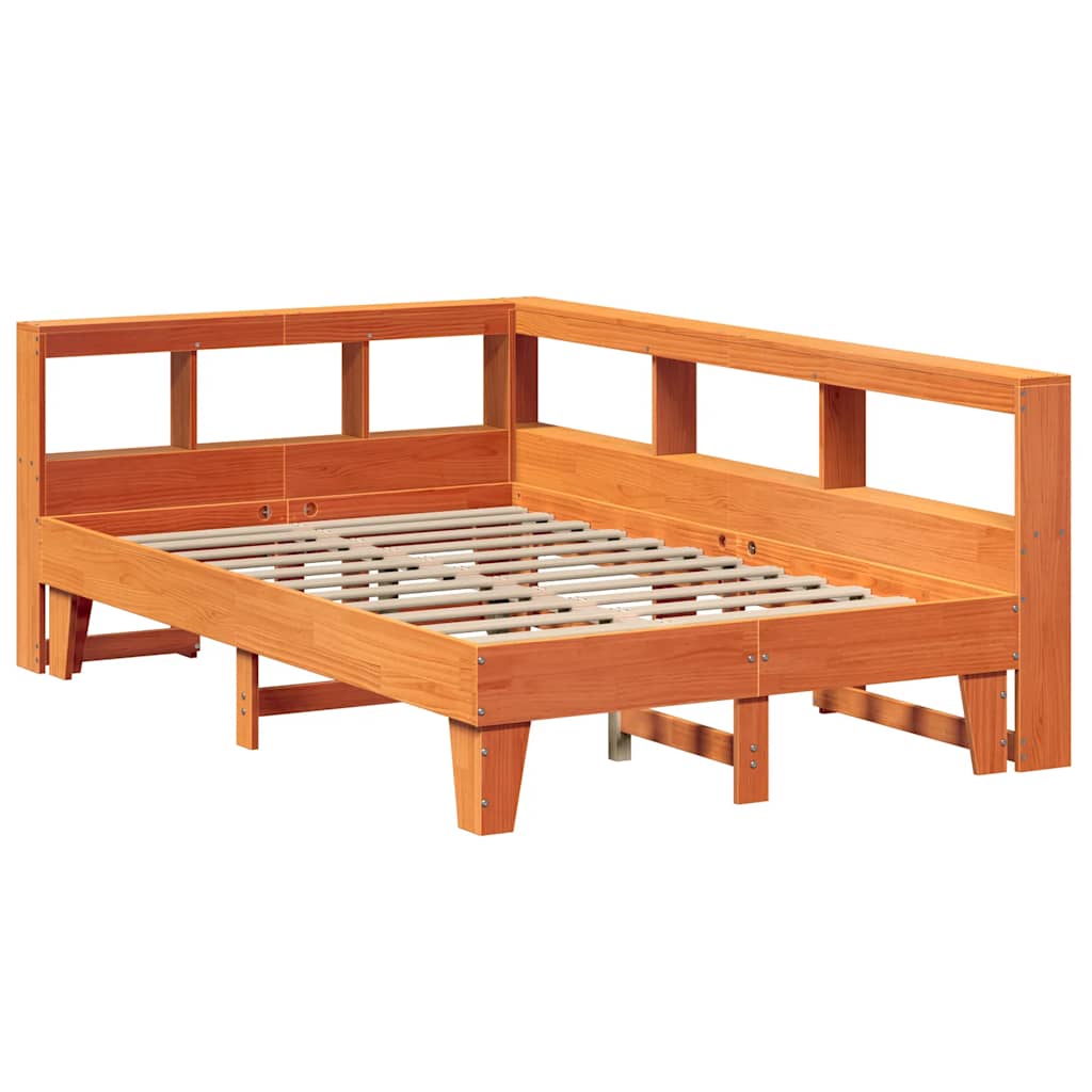 Bed met boekenkast zonder matras grenenhout wasbruin 140x190 cm