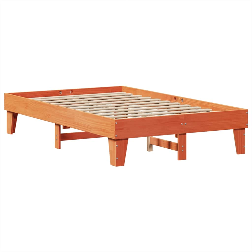 Bed met boekenkast zonder matras grenenhout wasbruin 140x190 cm