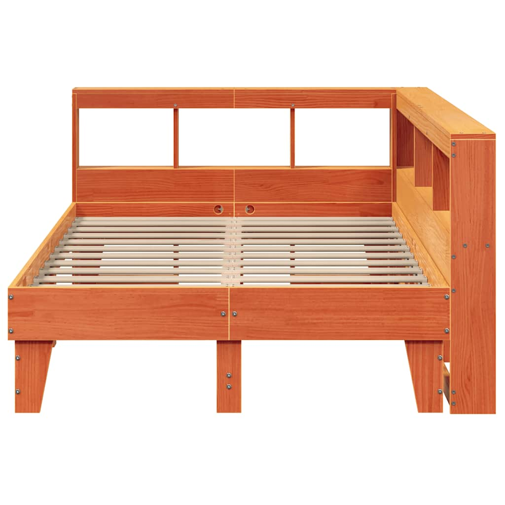 Bed met boekenkast zonder matras grenenhout wasbruin 140x190 cm