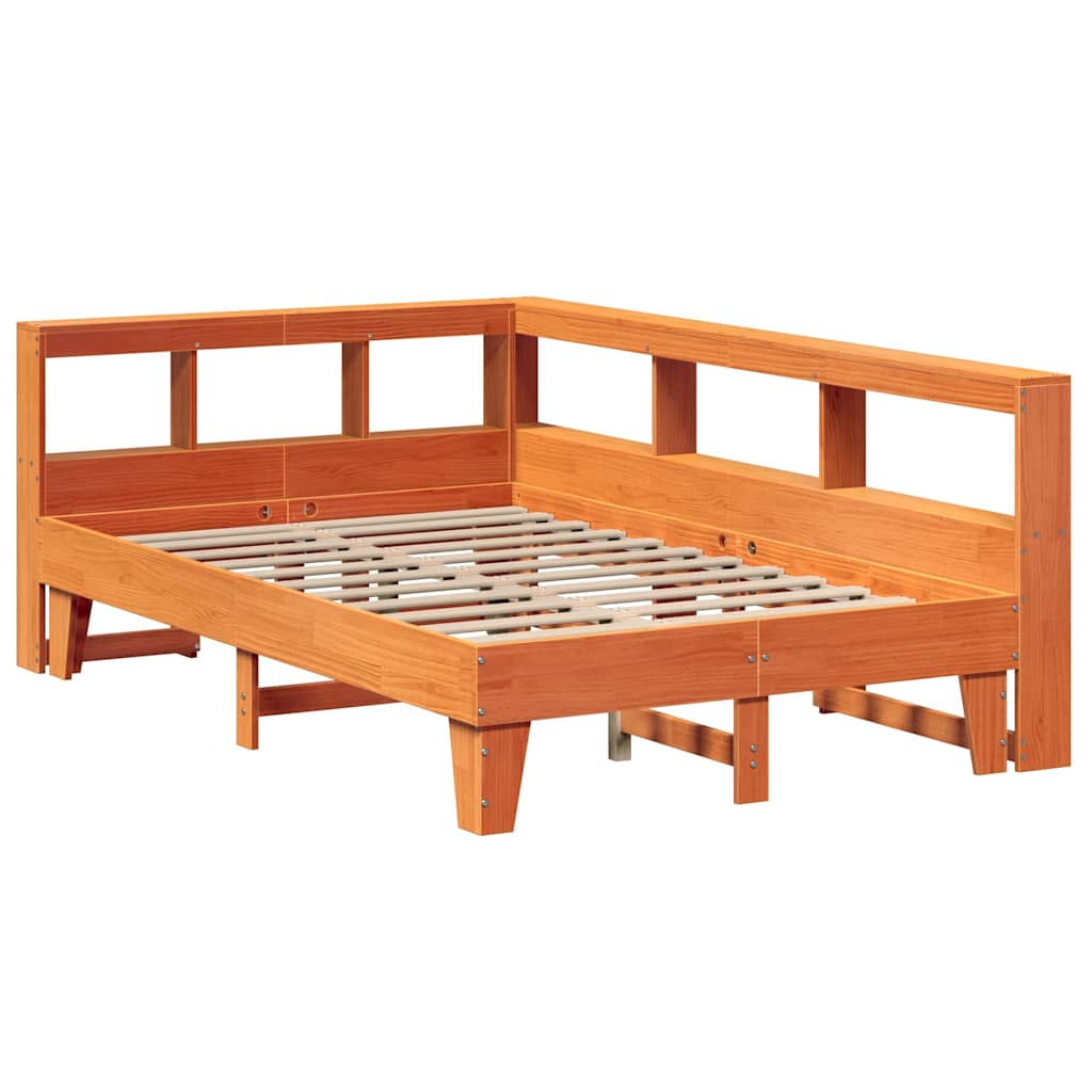 Bed met boekenkast zonder matras grenenhout wasbruin 120x190 cm