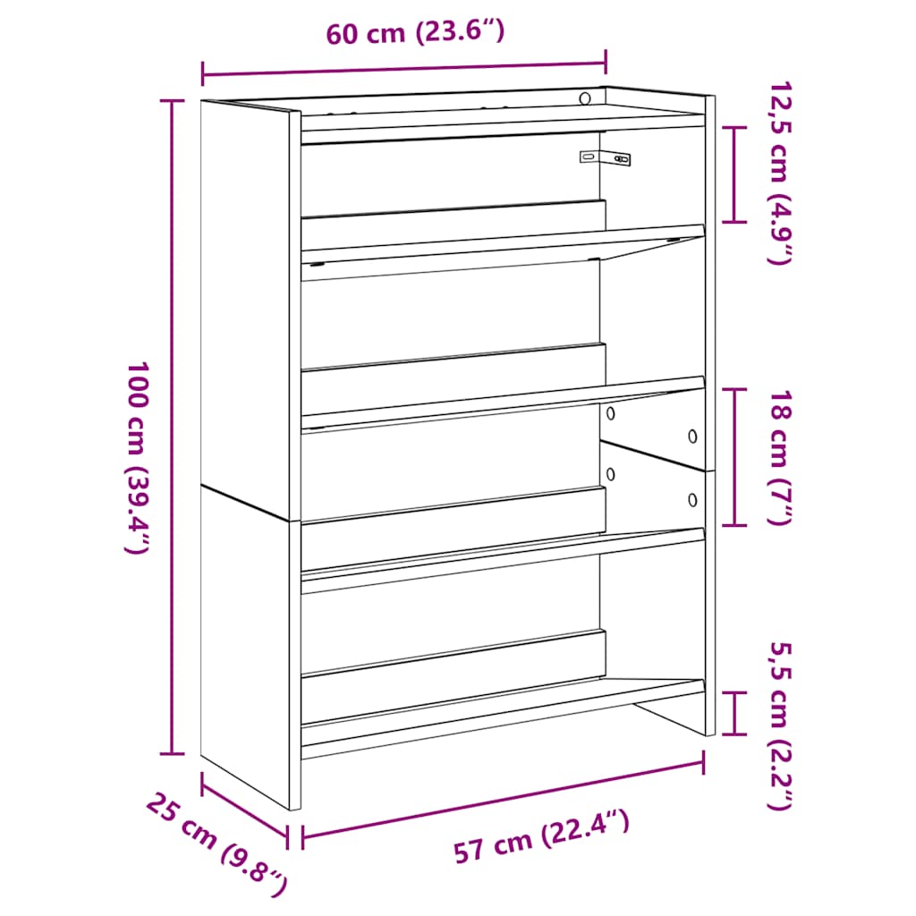 Schoenenrek 80x25x61,5 cm bewerkt hout wit