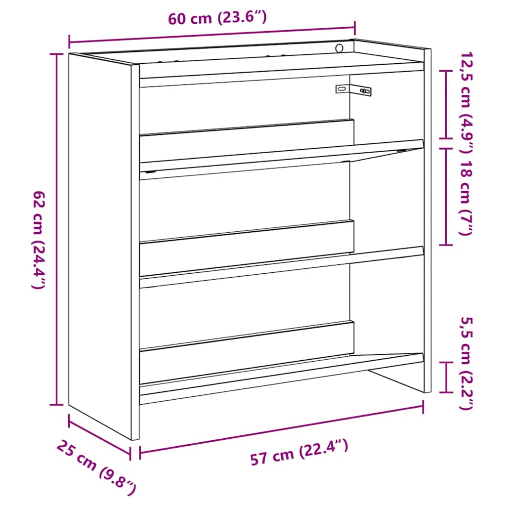 Schoenenrek 60x25x62 cm bewerkt hout wit