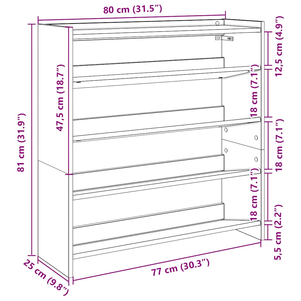 Schoenenrek 80x25x81 cm bewerkt hout wit