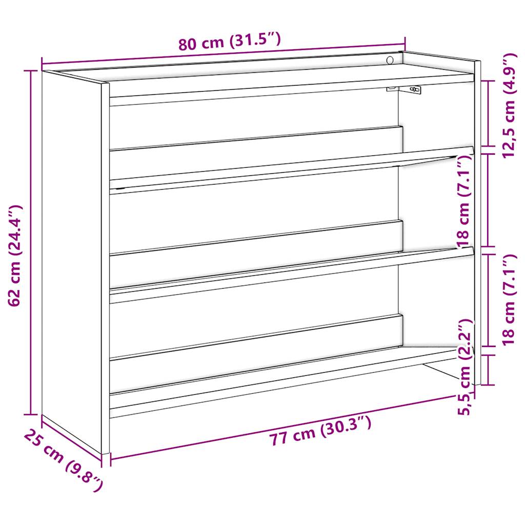 Schoenenrek 80x25x61,5 cm bewerkt hout wit