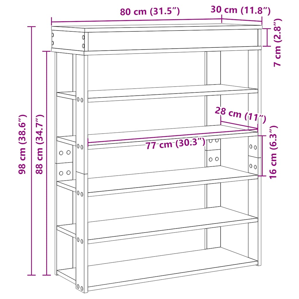 Schoenenrek 80x30x98 cm bewerkt hout bruin eikenkleur