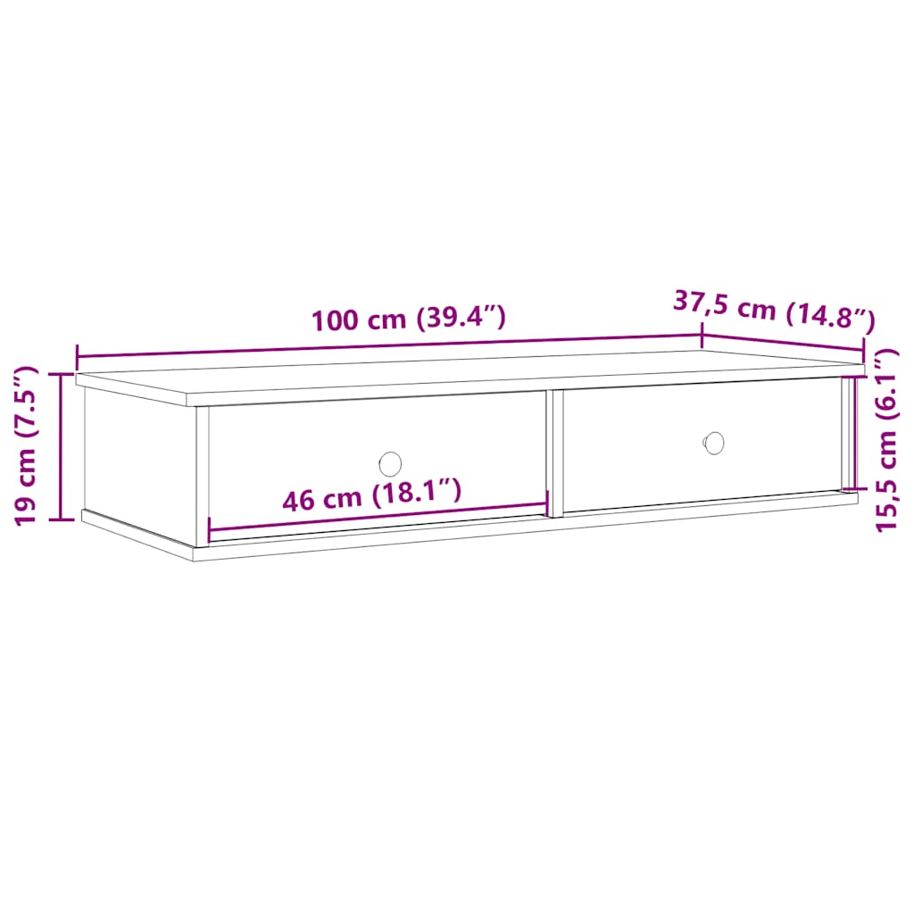 Wandschap met lades 100x37,5x19 cm bewerkt hout wit