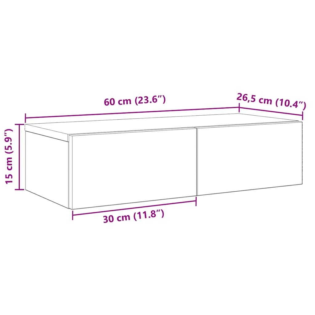 Wandschap met lades 60x26,5x15 cm bewerkt hout wit