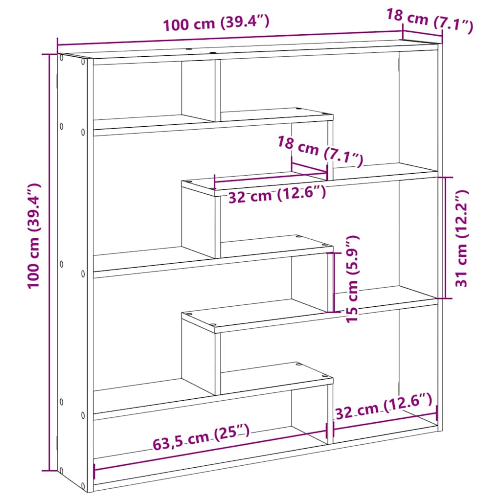 Wandschap kubus 7 vakken bewerkt hout wit