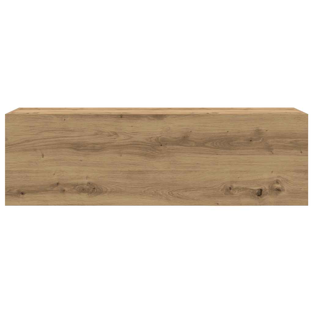 Badkamerwandkast 100x25x30cm bewerkt hout artisanaal eikenkleur