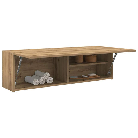 Badkamerwandkast 100x25x30cm bewerkt hout artisanaal eikenkleur