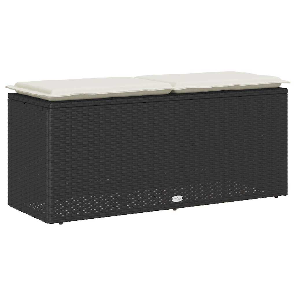 Tuinbank met kussen 110x40x44 cm poly rattan zwart