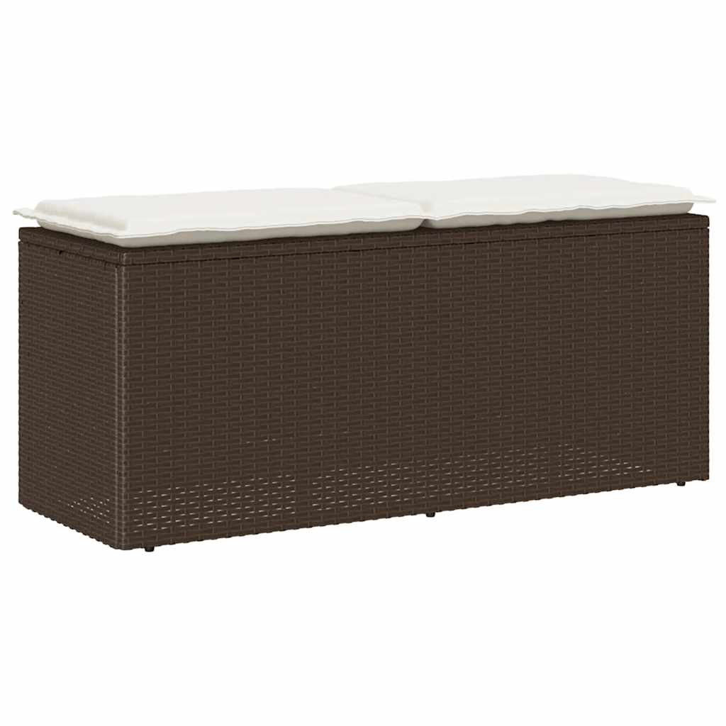 Tuinbank met kussen 110x40x44 cm poly rattan bruin