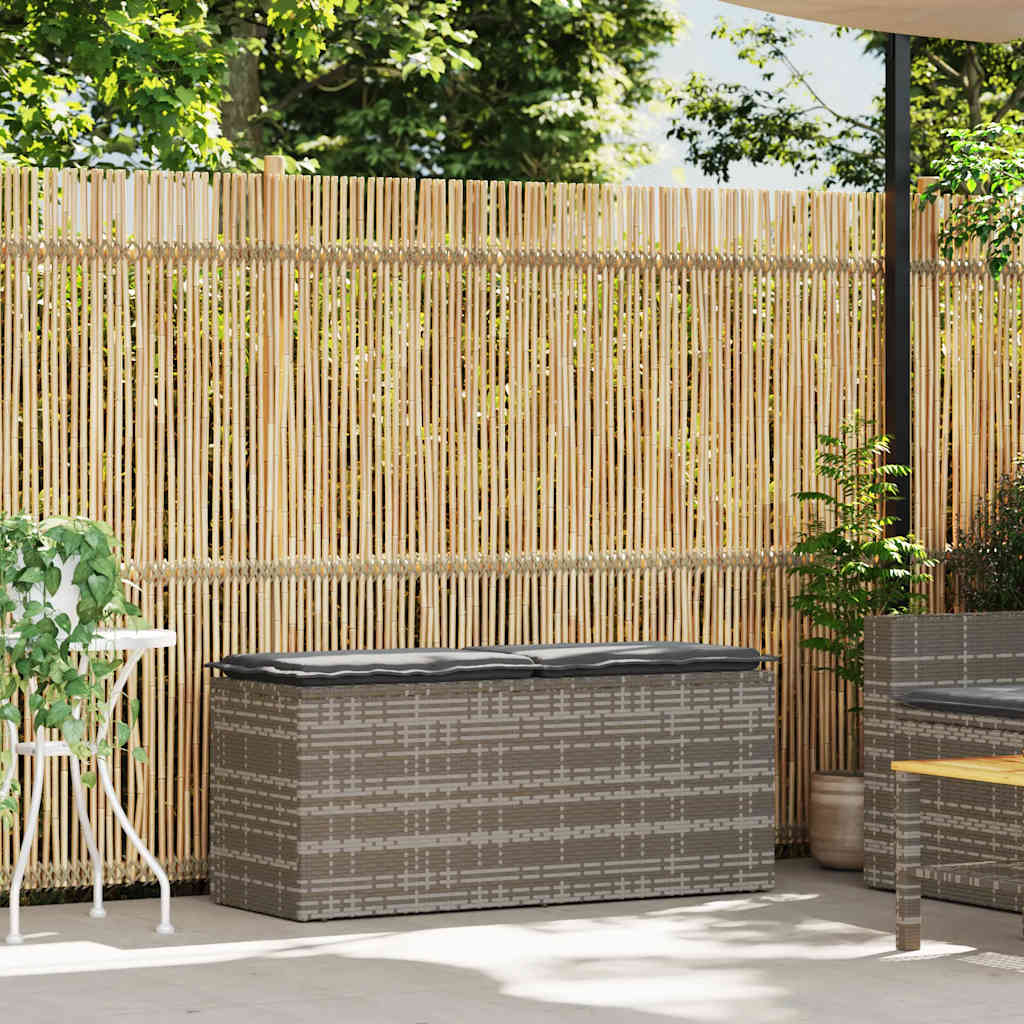 Tuinbank met kussen 110x40x44 cm poly rattan grijs