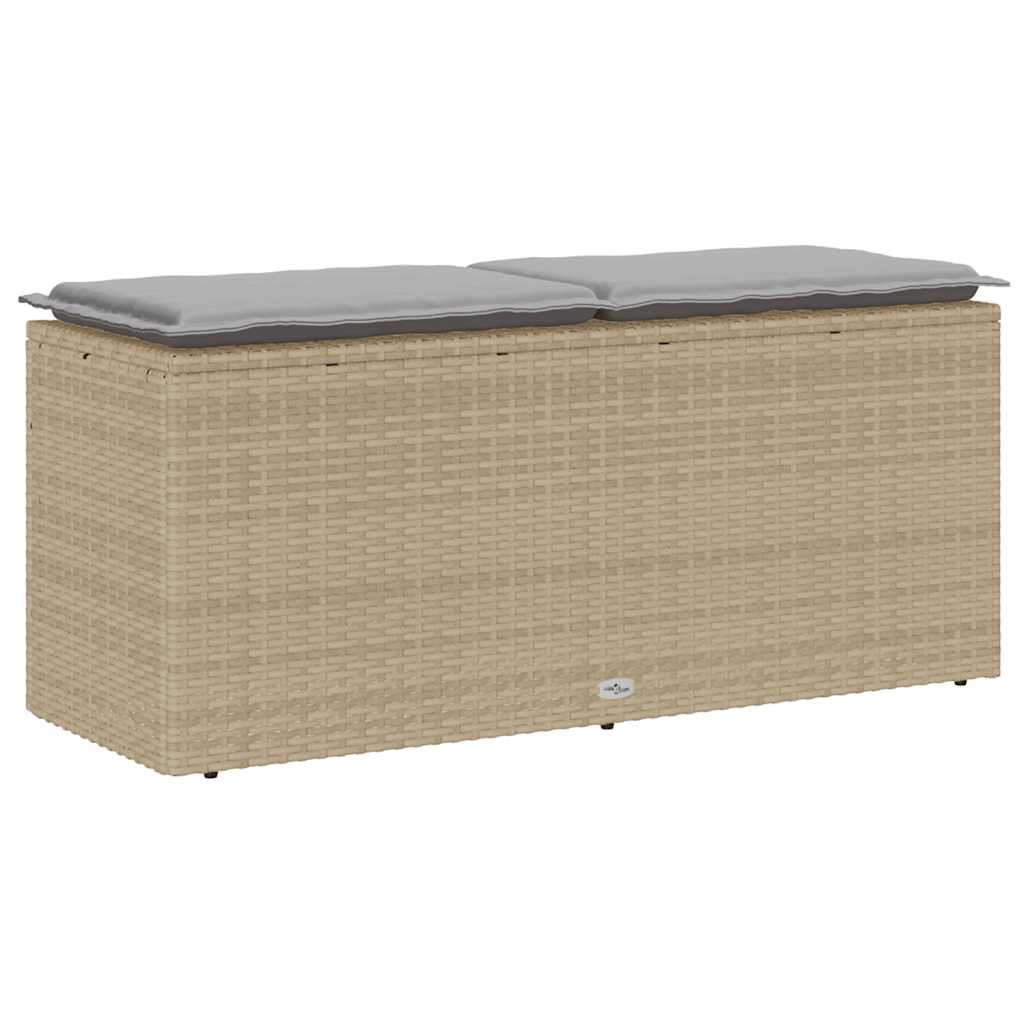 Tuinbank met kussen 110x40x44 cm poly rattan beige