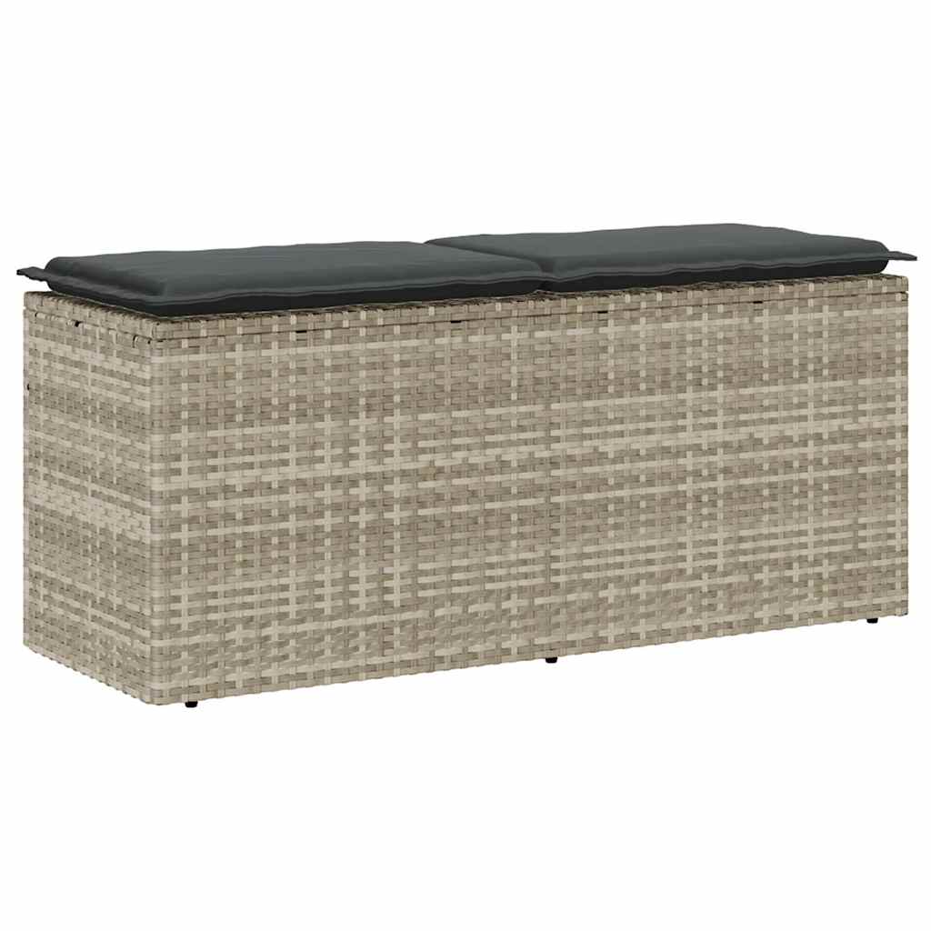 Tuinbank met kussen 110x40x44 cm poly rattan lichtgrijs