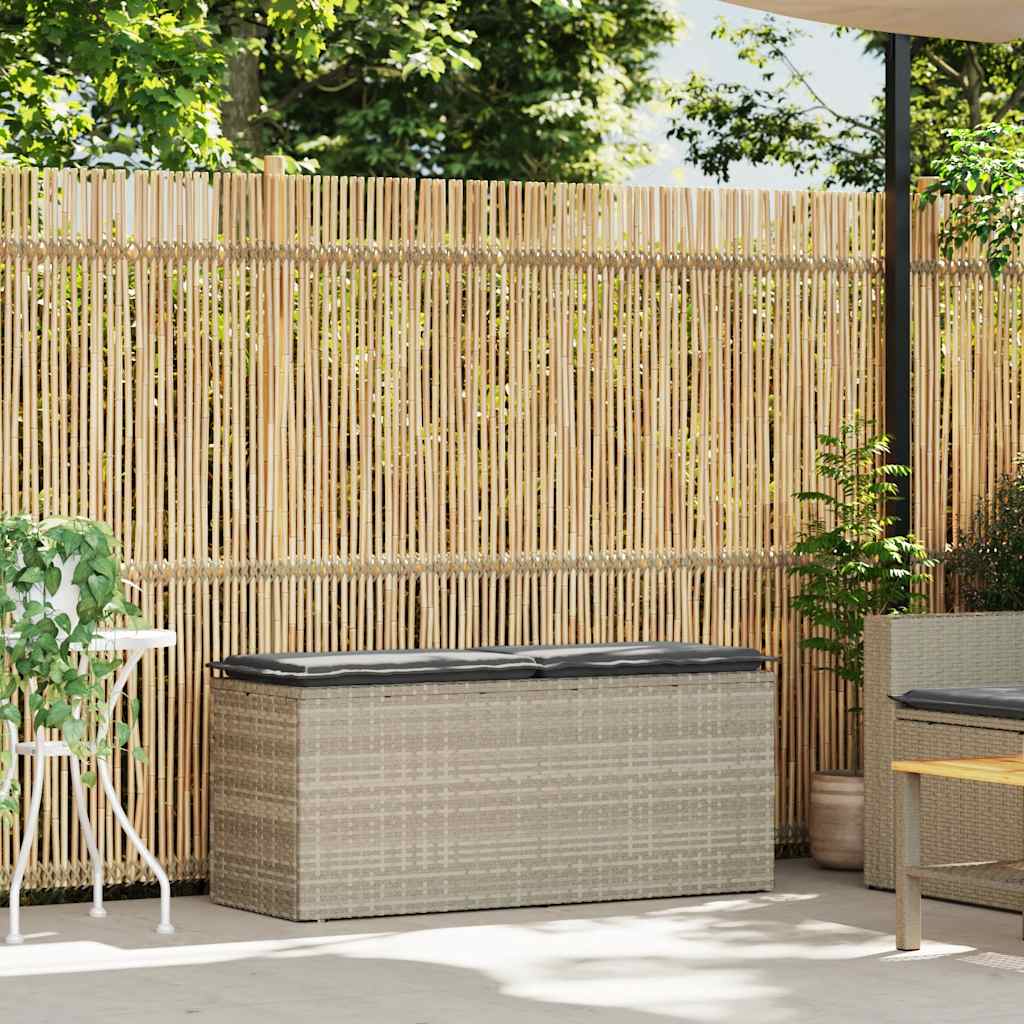 Tuinbank met kussen 110x40x44 cm poly rattan lichtgrijs