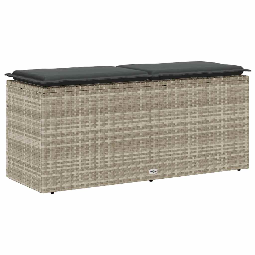 Tuinbank met kussen 110x40x44 cm poly rattan lichtgrijs