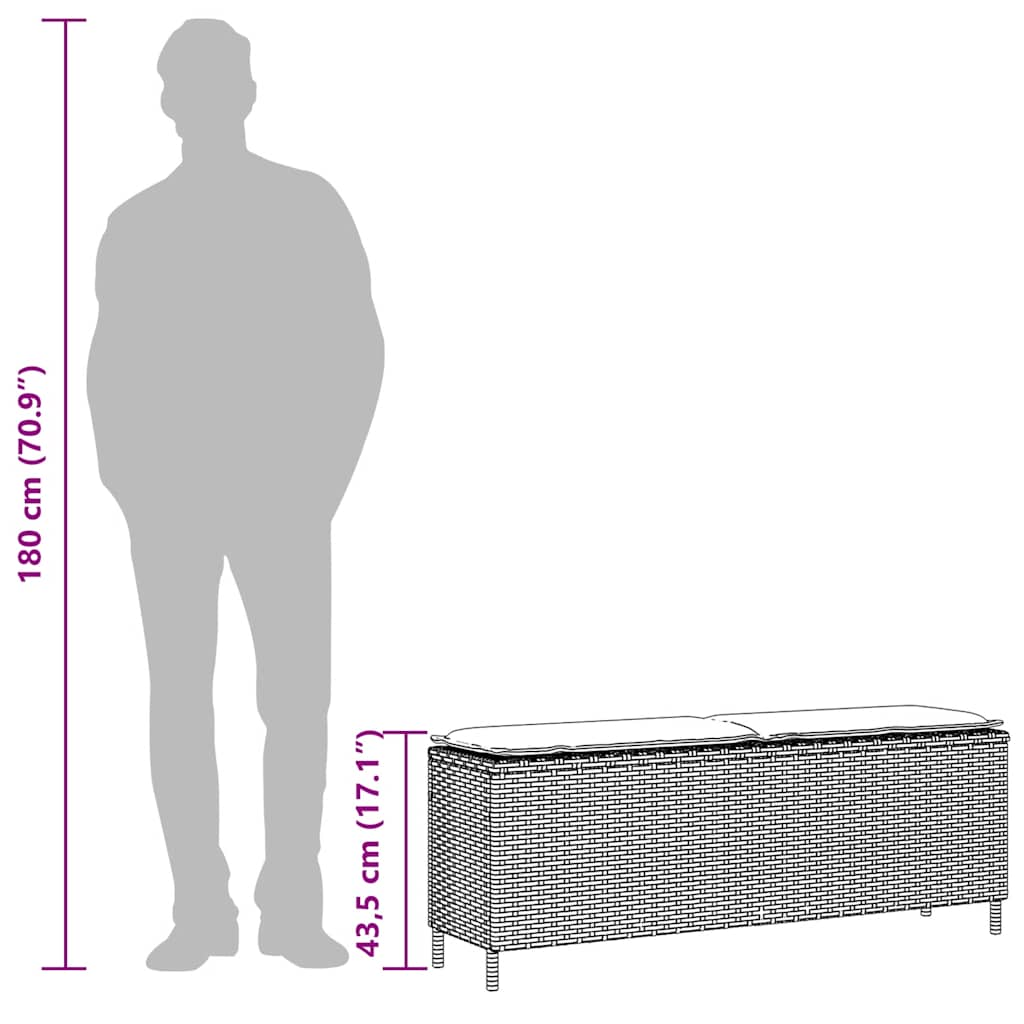 Tuinbank met kussen 110x30x40,5 cm poly rattan zwart