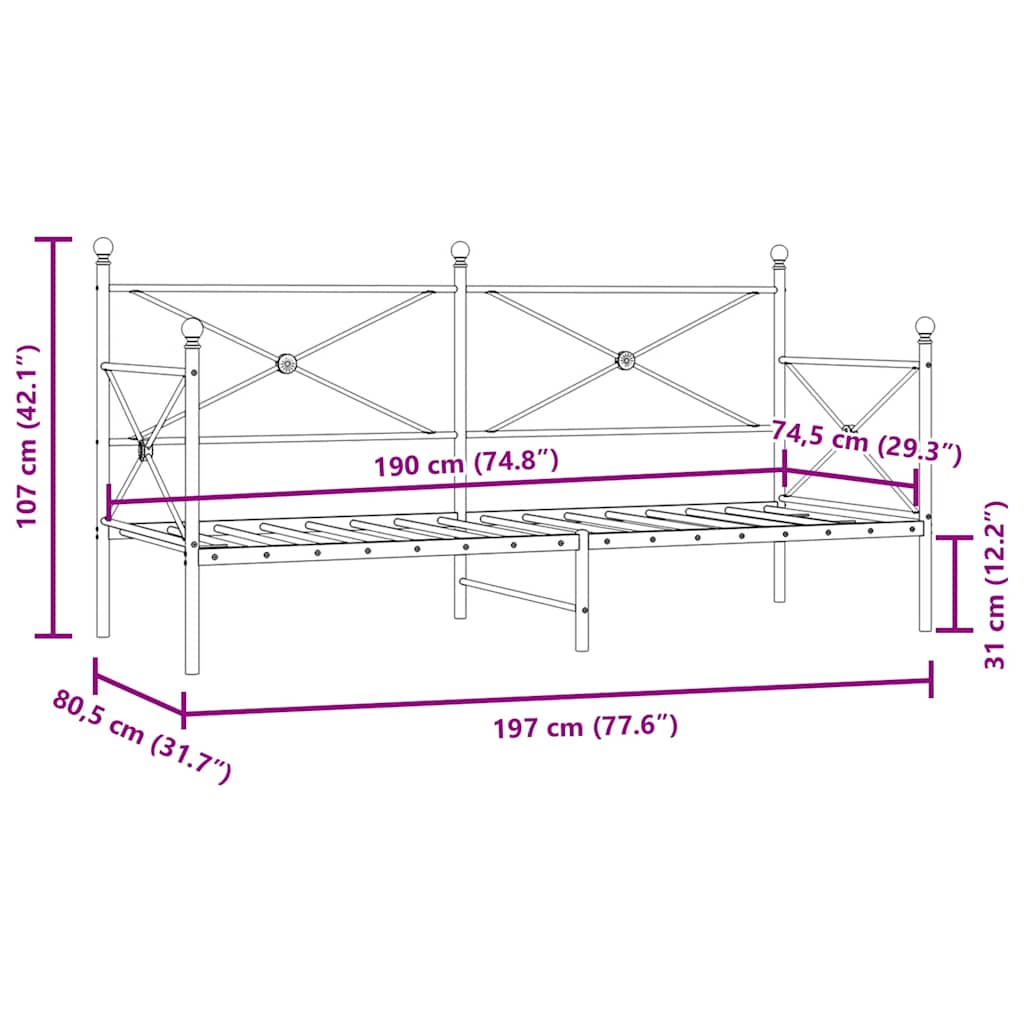 Slaapbank zonder matras 75x190 cm staal zwart