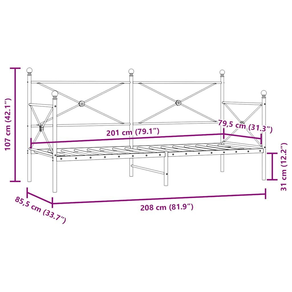 Slaapbank zonder matras 80x200 cm staal zwart