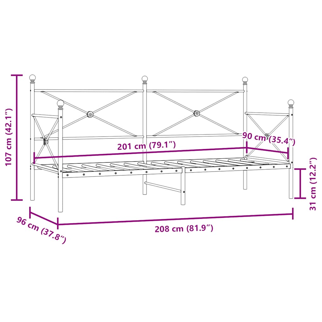 Slaapbank zonder matras 90x200 cm staal zwart