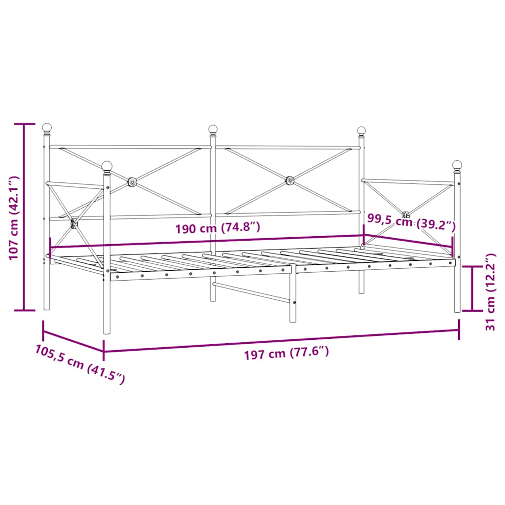 Slaapbank zonder matras 100x190 cm staal zwart