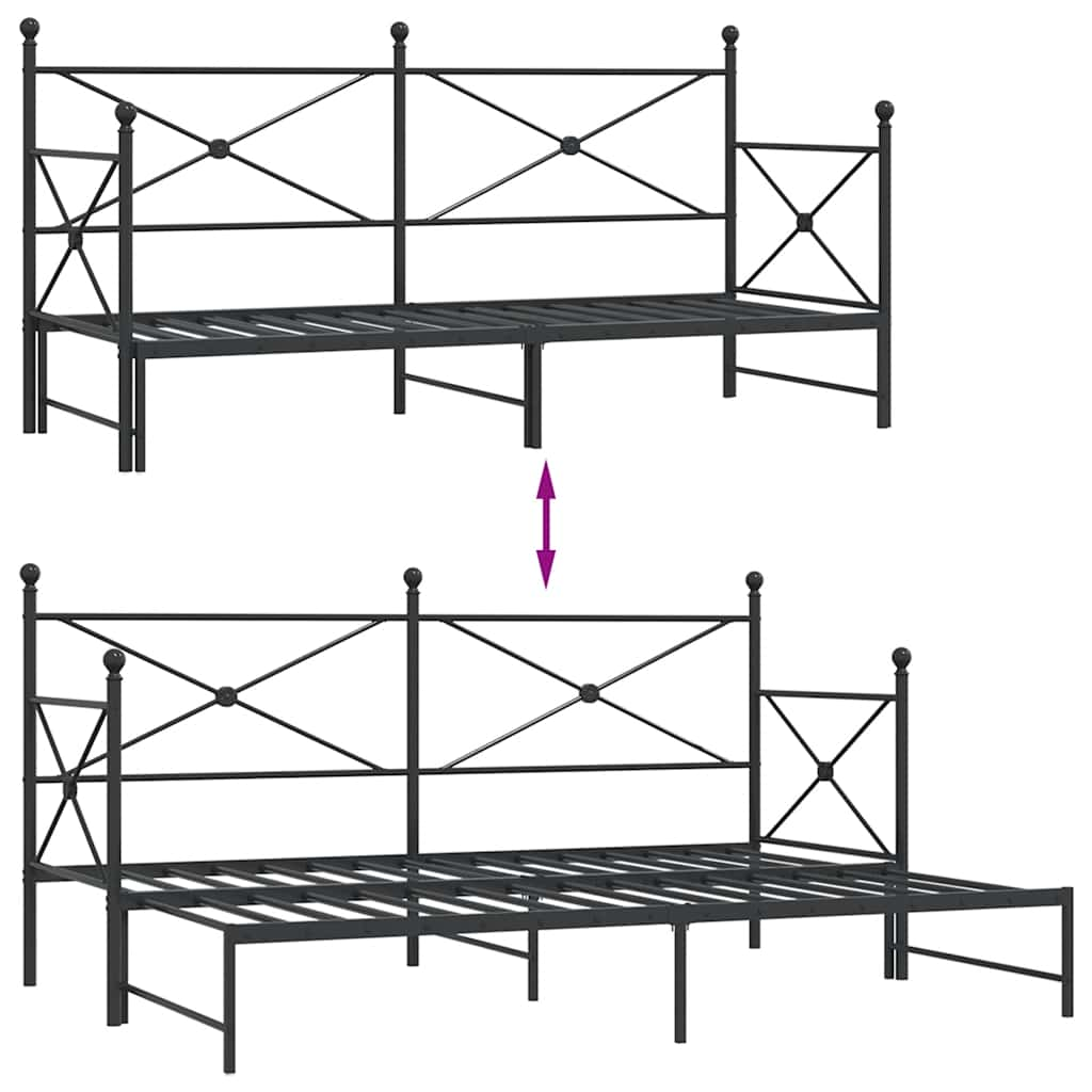 Slaapbank met onderschuifbed zonder matras 80x200cm staal zwart