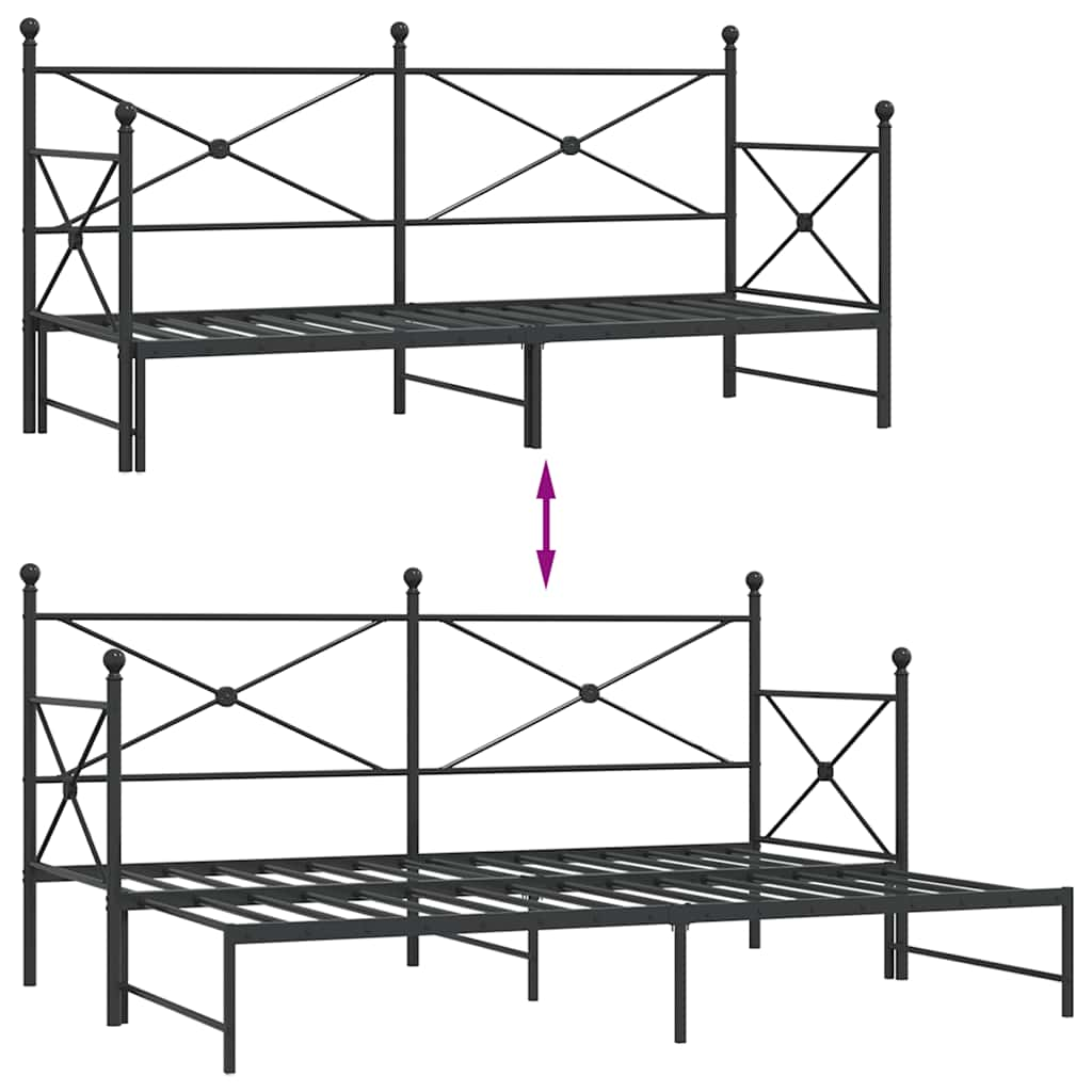 Slaapbank met onderschuifbed zonder matras 90x200cm staal zwart