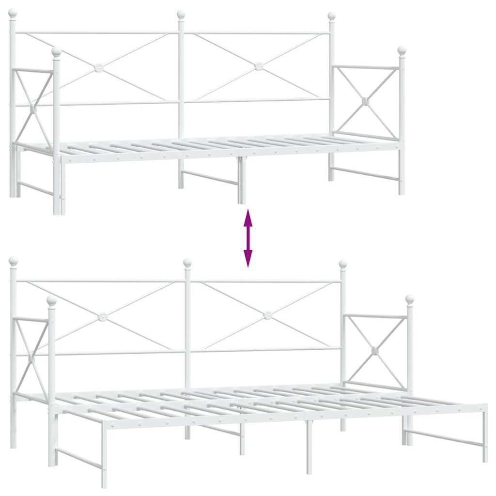 Slaapbank met onderschuifbed zonder matras 75x190 cm staal wit