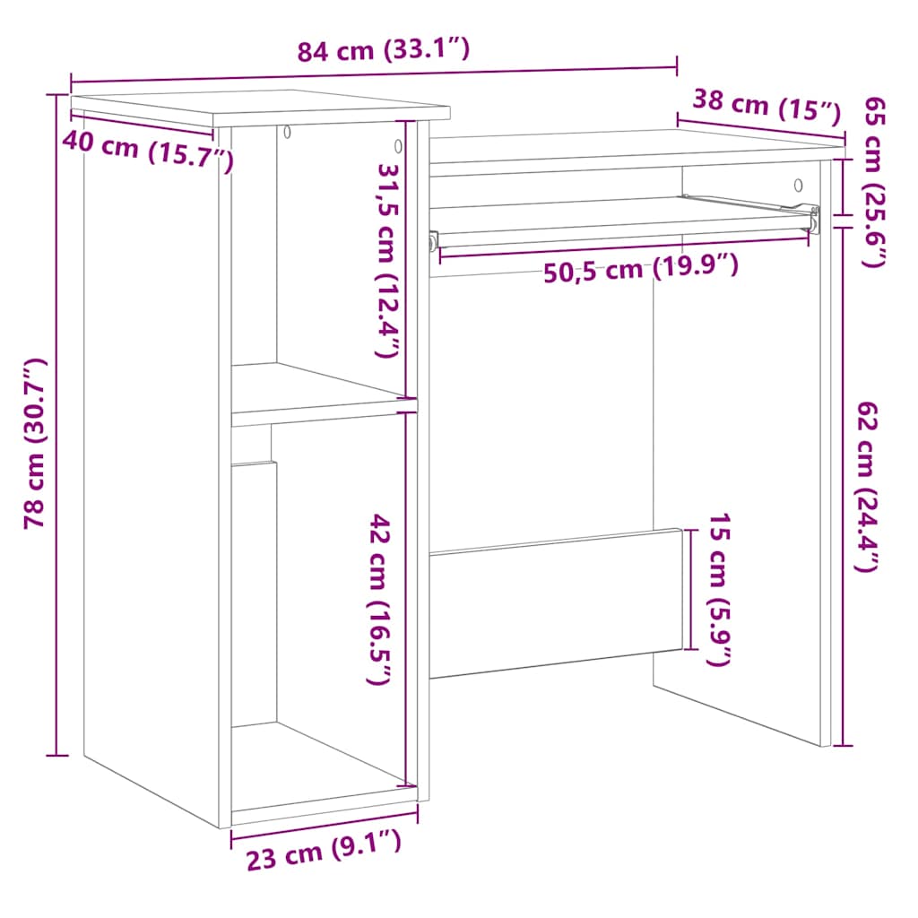 Bureau met schappen 84x40x78 cm bewerkt hout wit