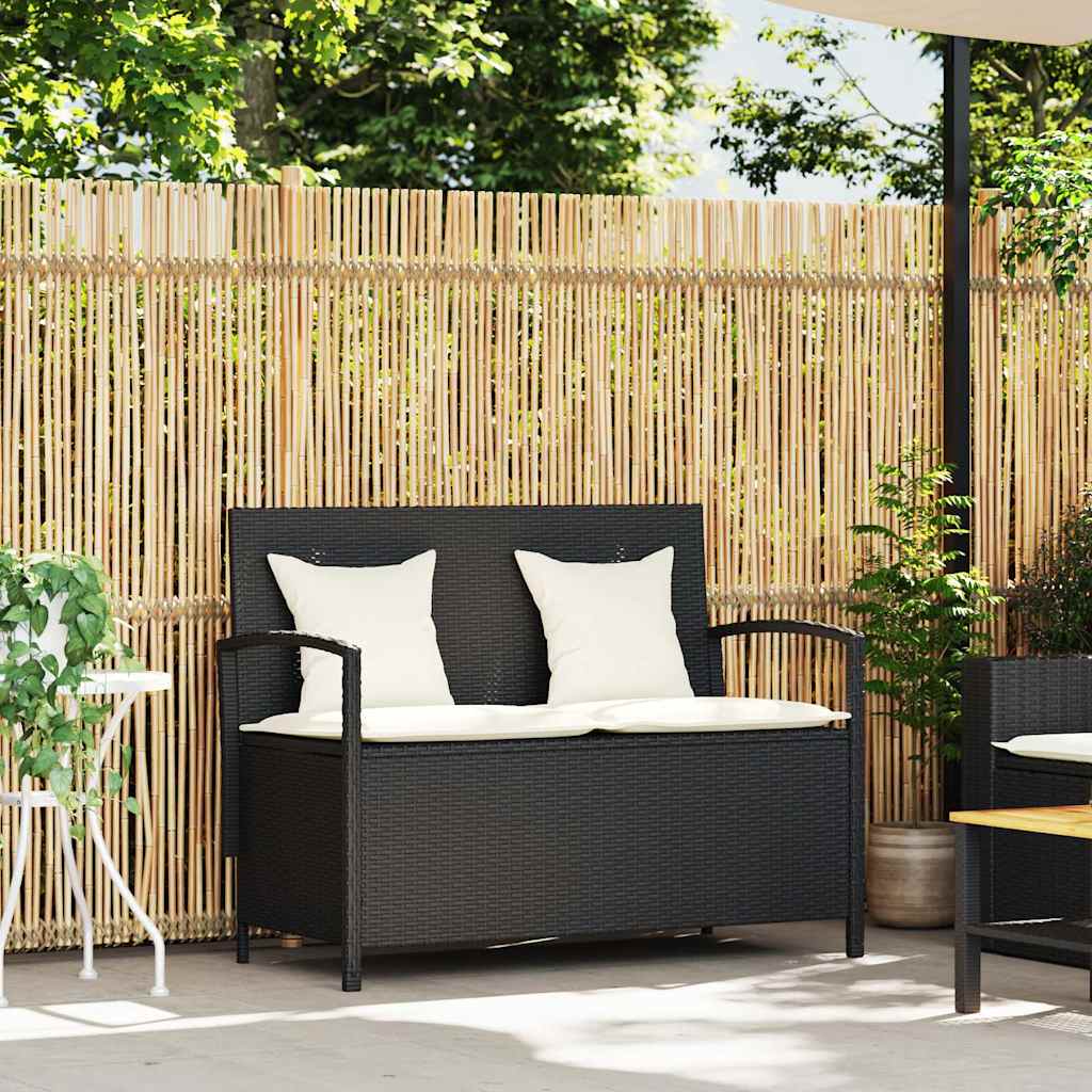 Tuinbank met kussen poly rattan zwart