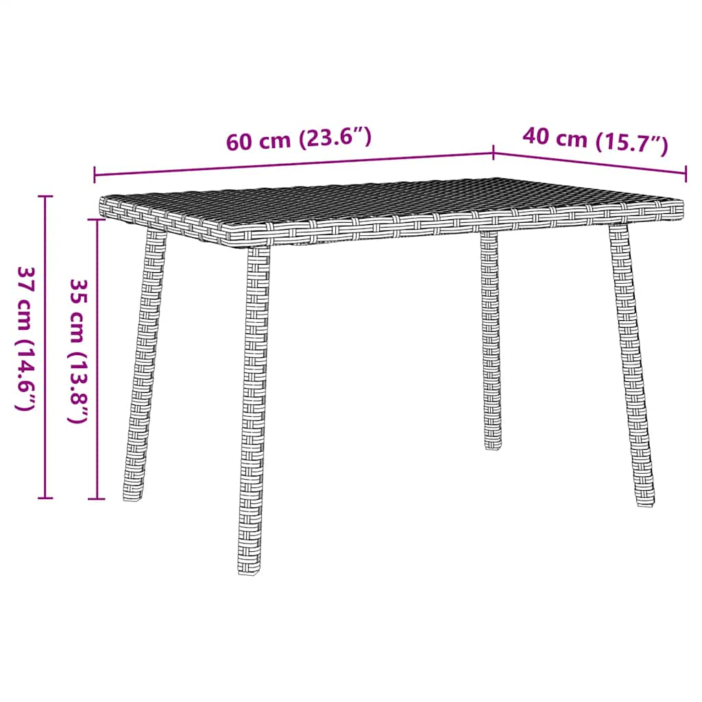 Tuin salontafel rechthoekig 60x40x37 cm poly rattan lichtgrijs