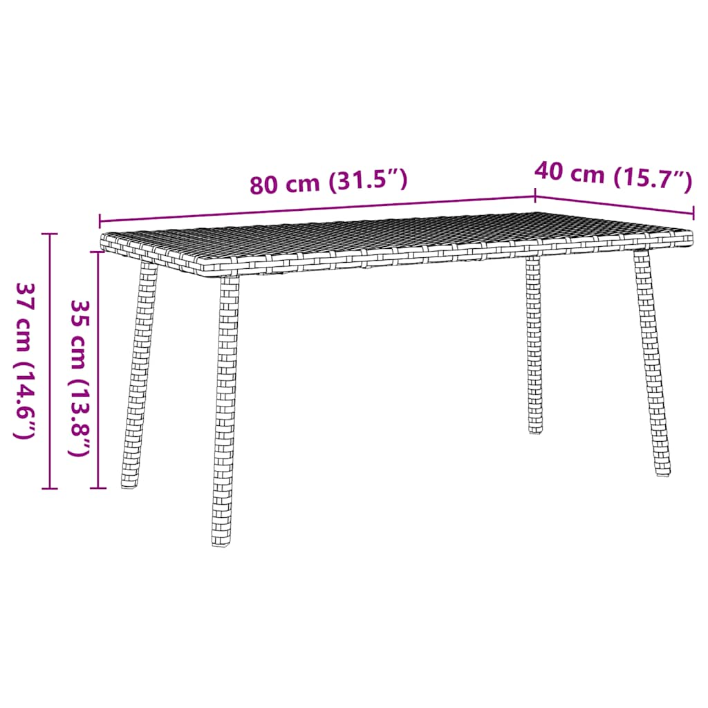 Tuin salontafel rechthoekig 80x40x37 cm poly rattan grijs