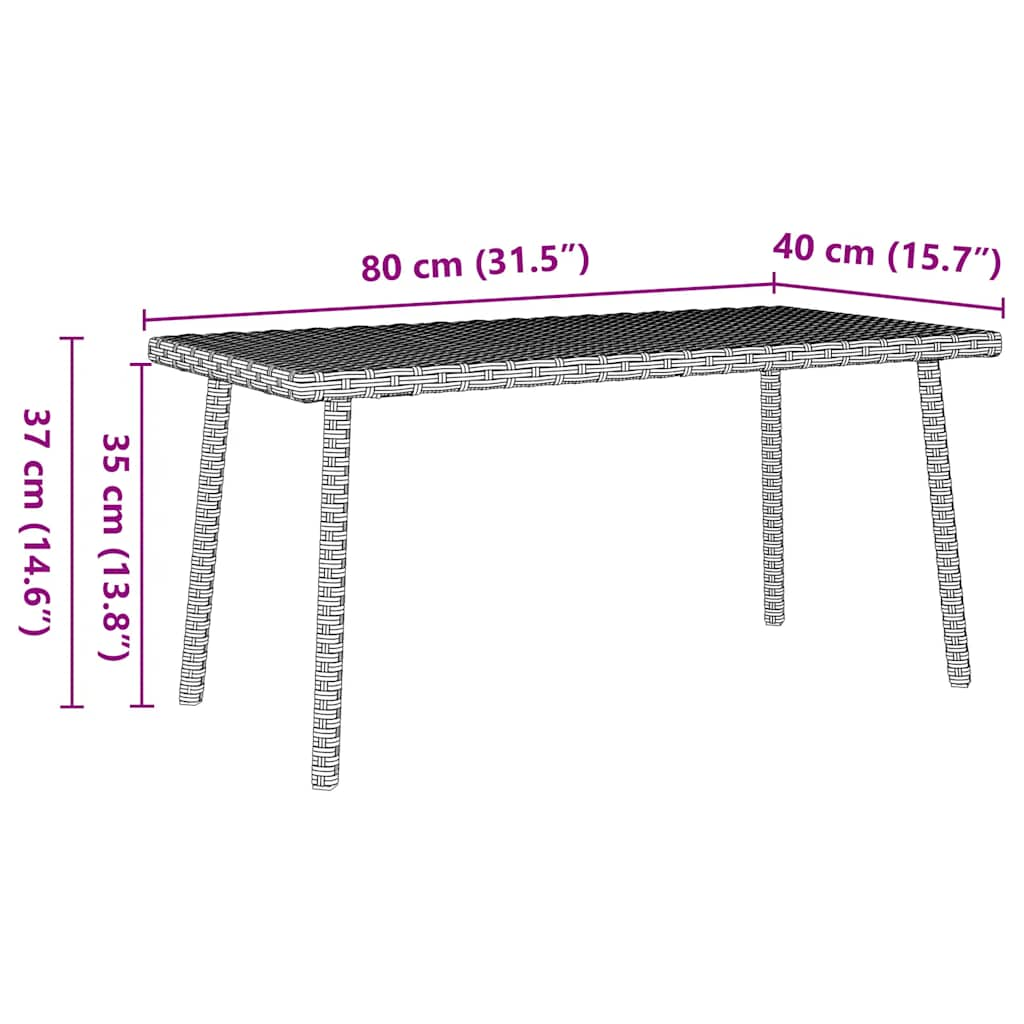 Tuin salontafel rechthoekig 80x40x37 cm poly rattan lichtgrijs