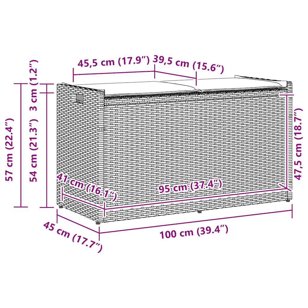 Opbergbank met kussen voor buiten 100 cm poly rattan zwart