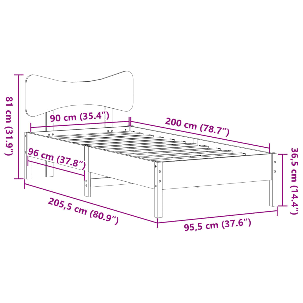 Bedframe zonder matras massief grenenhout 90x200 cm Bedden & bedframes | Creëer jouw Trendy Thuis | Gratis bezorgd & Retour | Trendy.nl