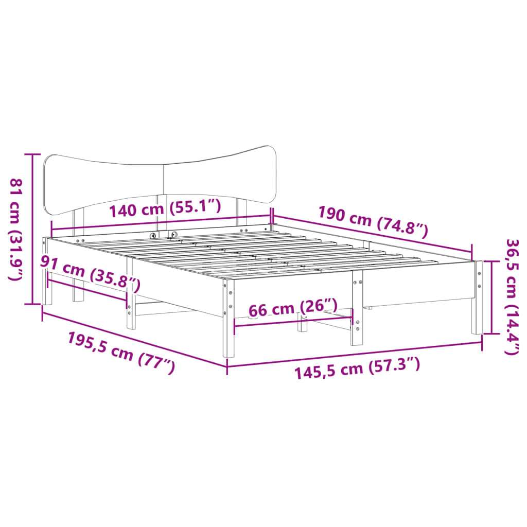 Bedframe zonder matras massief grenenhout 140x190 cm Bedden & bedframes | Creëer jouw Trendy Thuis | Gratis bezorgd & Retour | Trendy.nl