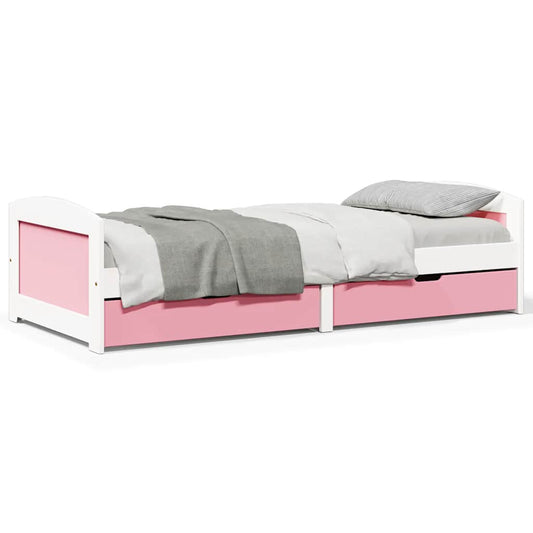 Slaapbank met 2 lades zonder matras IRUN 90x200 cm wit en roze