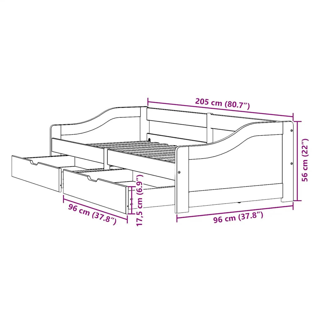 Slaapbank met 2 lades zonder matras IRUN 90x200 cm wit en roze