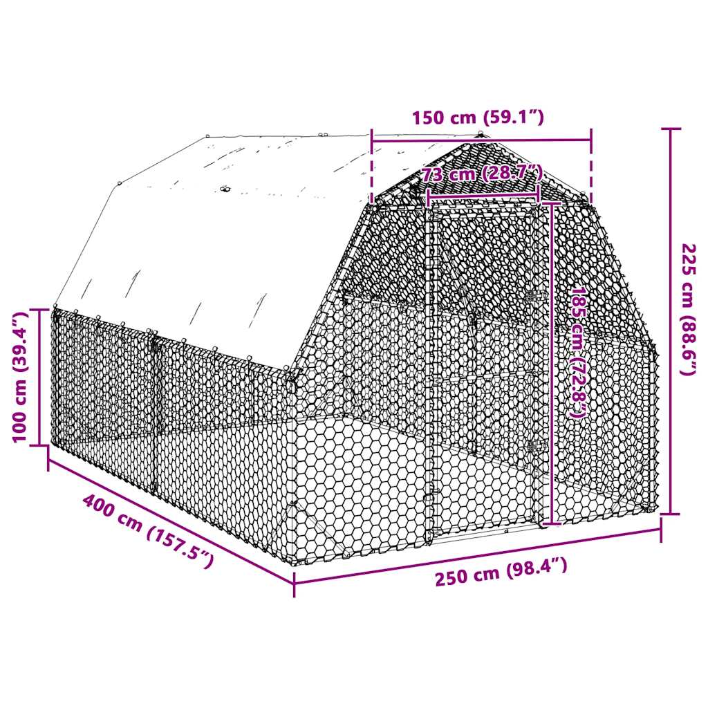 Kippenren met dak 2,5x4x2,25 m gegalvaniseerd staal