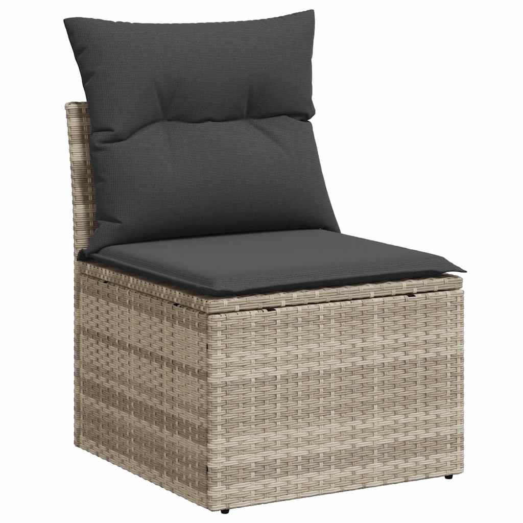 4-delige Loungeset met kussens poly rattan acacia lichtgrijs