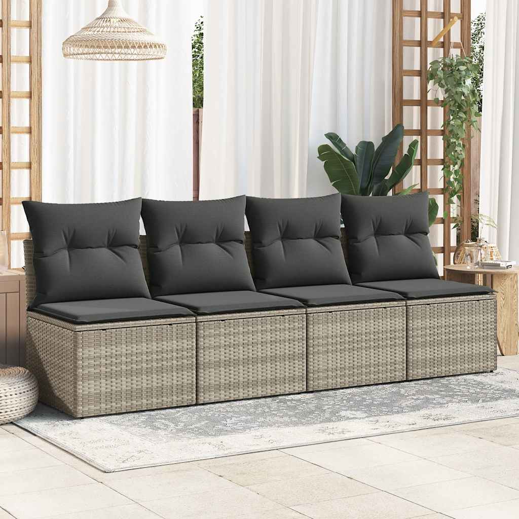 4-delige Loungeset met kussens poly rattan acacia lichtgrijs