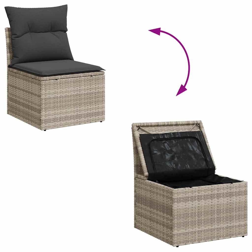 4-delige Loungeset met kussens poly rattan acacia lichtgrijs