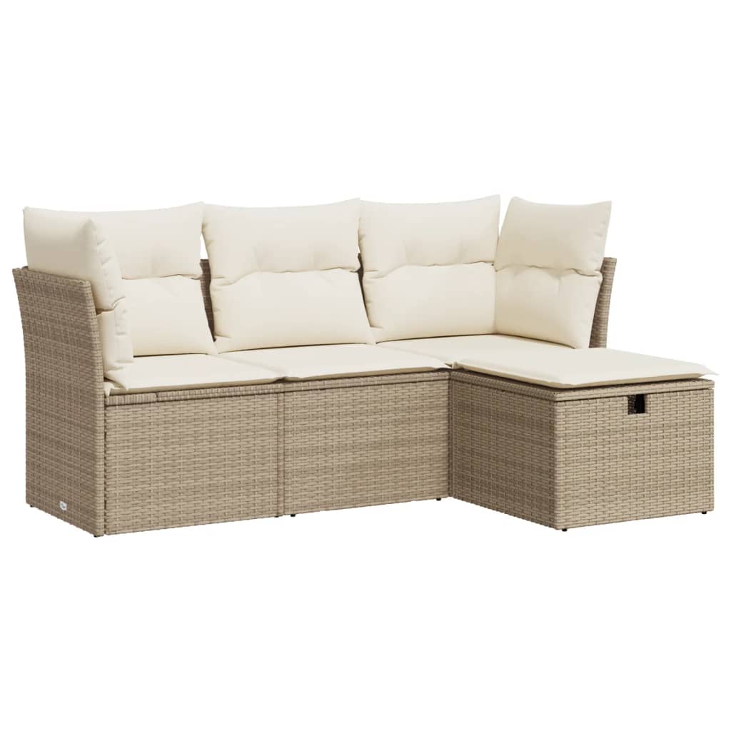 4-delige Loungeset met kussens poly rattan beige