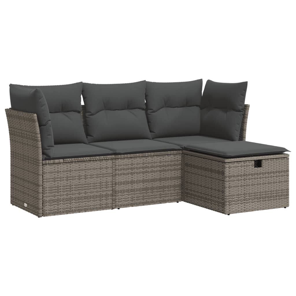 4-delige Loungeset met kussens poly rattan grijs