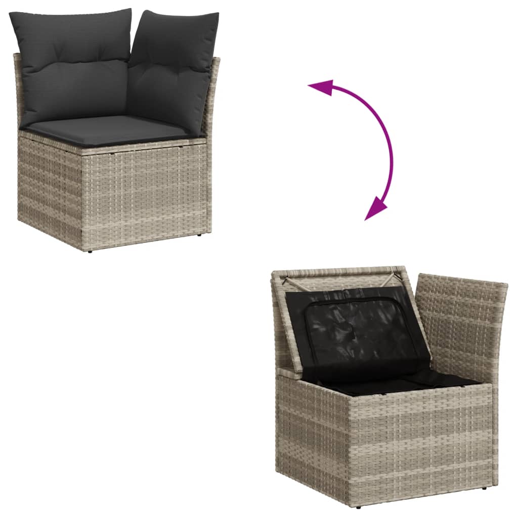 4-delige Loungeset met kussens poly rattan lichtgrijs