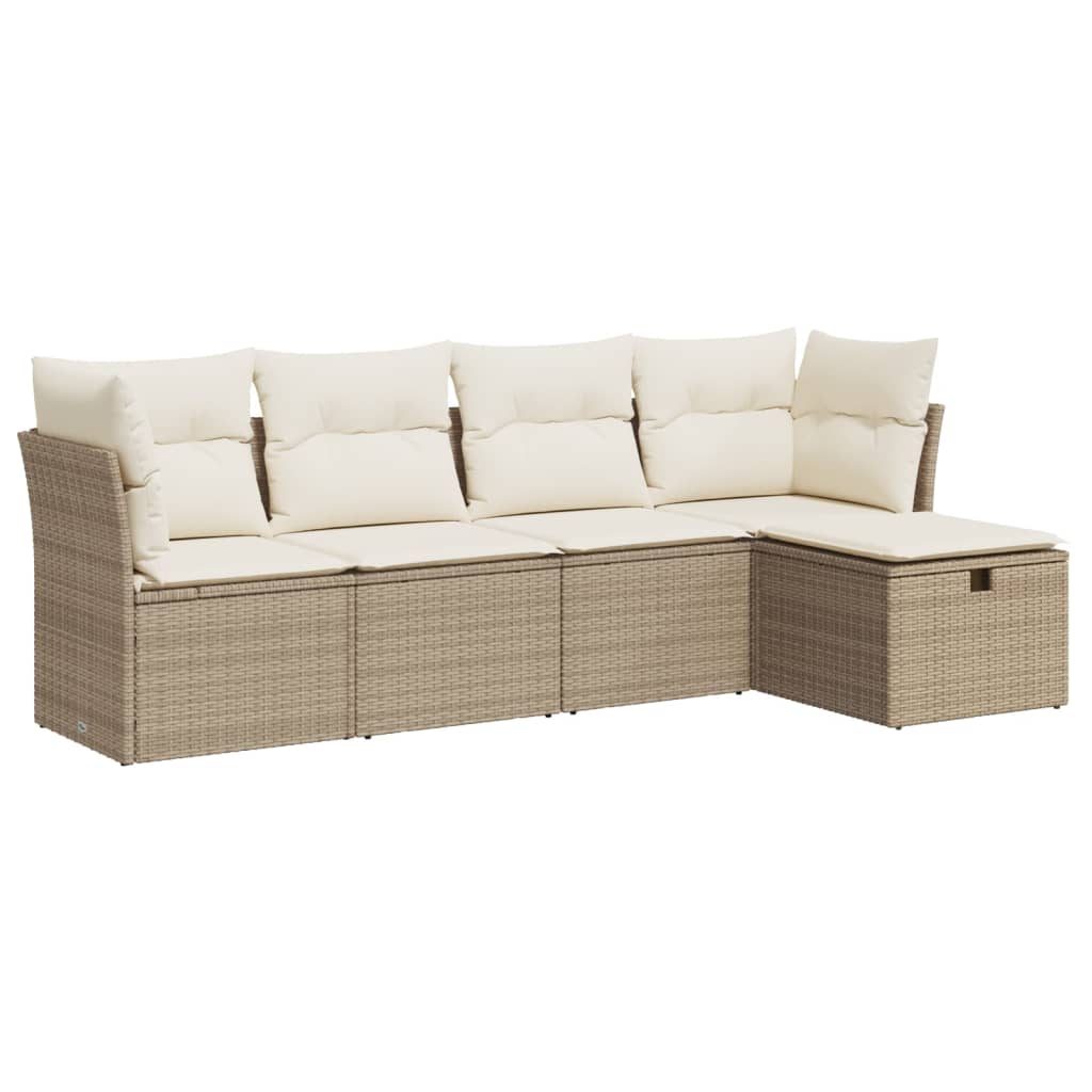 5-delige Loungeset met kussens poly rattan beige