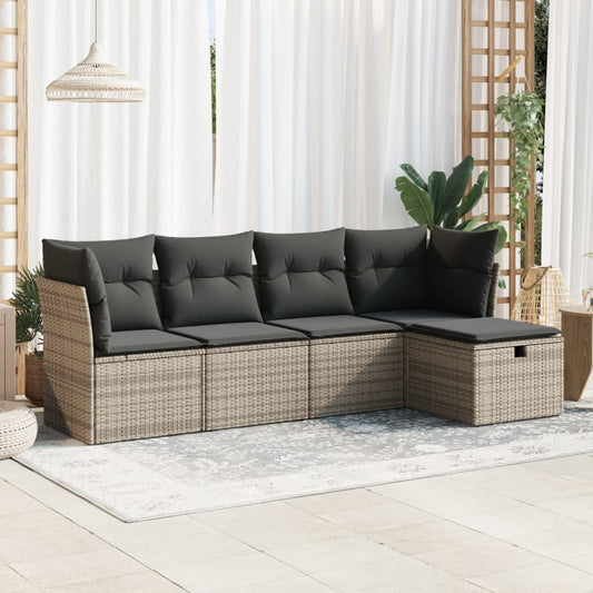 5-delige Loungeset met kussens poly rattan grijs