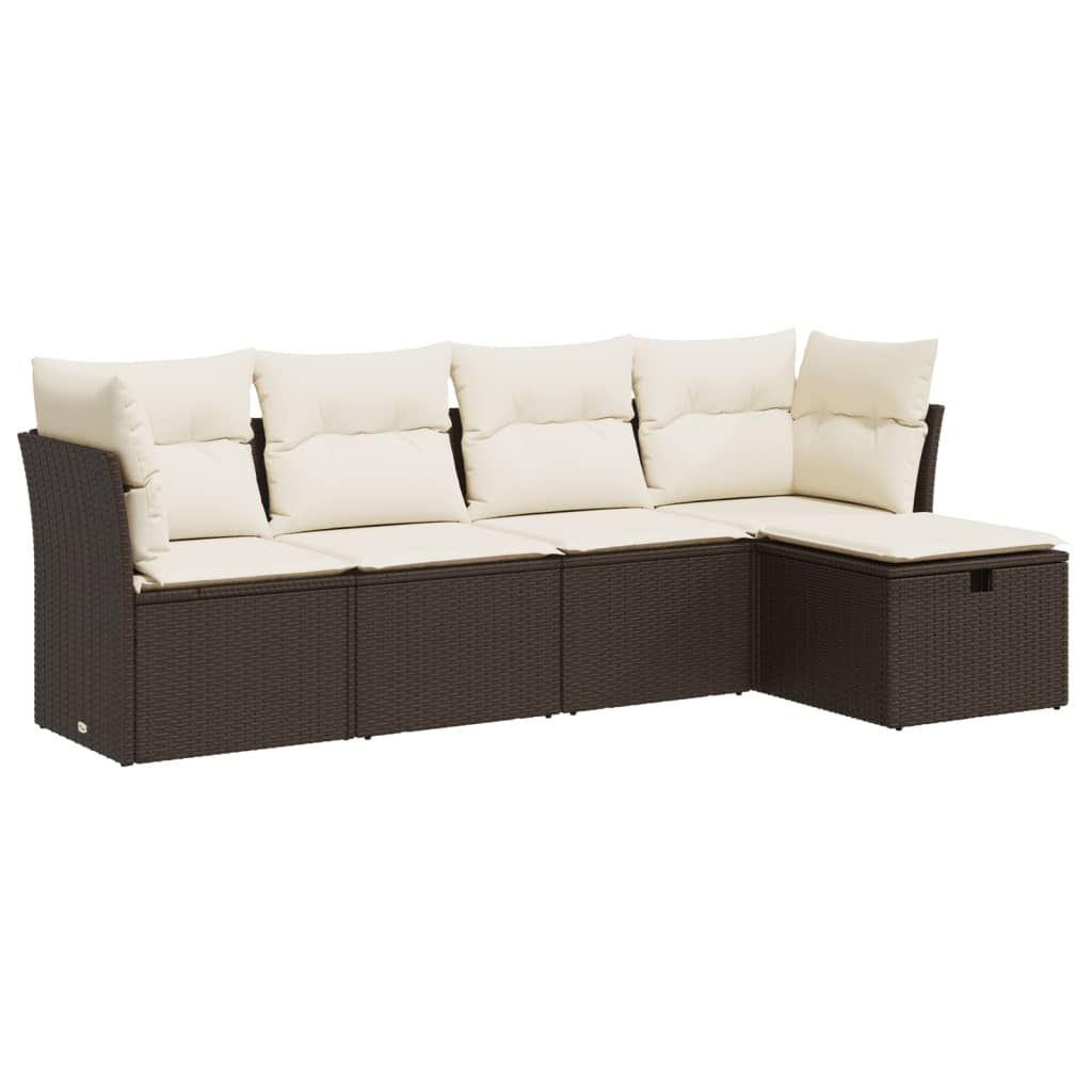 5-delige Loungeset met kussens poly rattan bruin