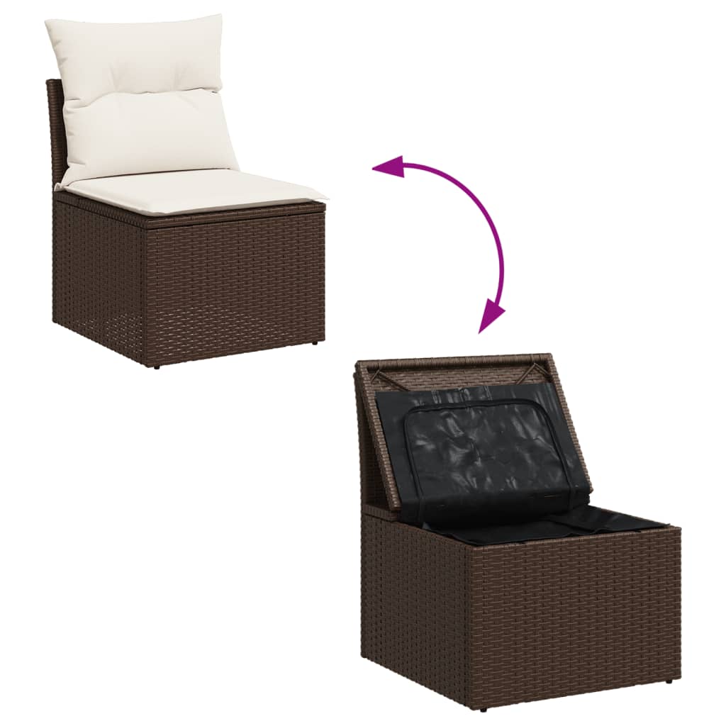 5-delige Loungeset met kussens poly rattan bruin